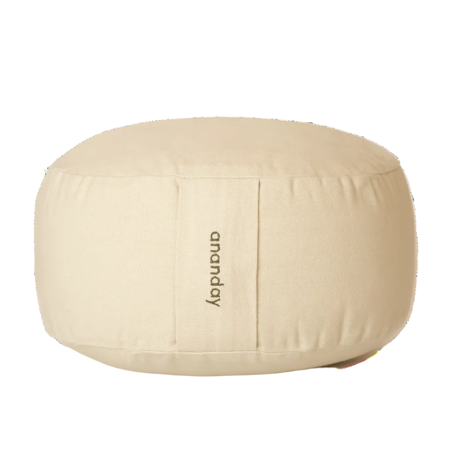 Beige bean bag with 'ananday' branding on a white background
