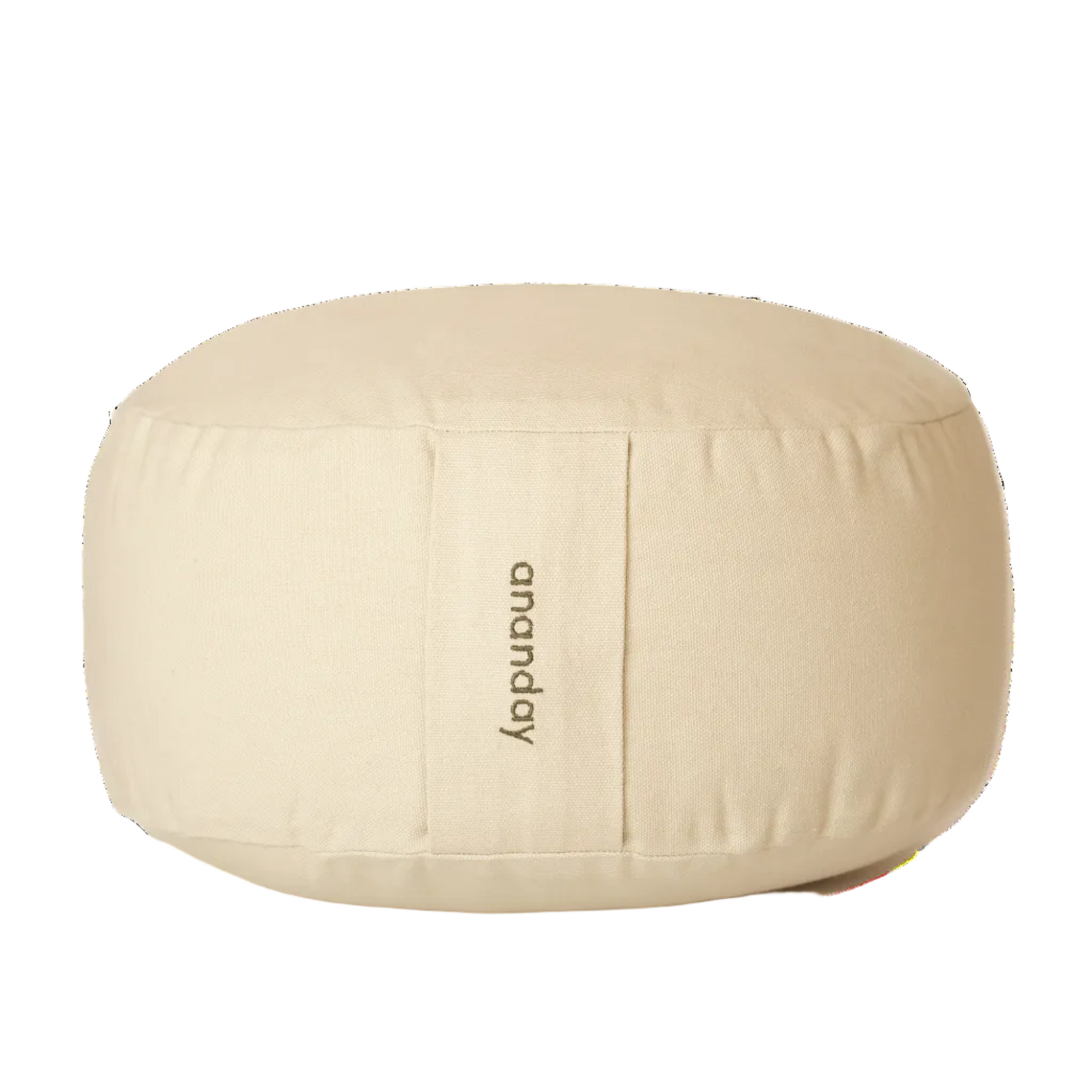Beige bean bag with 'ananday' branding on a white background